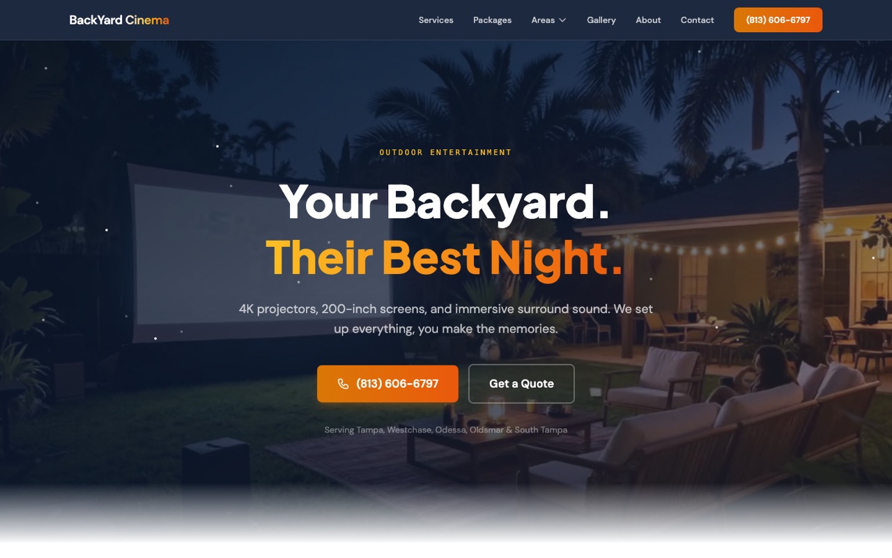 Backyard Cinema website screenshot